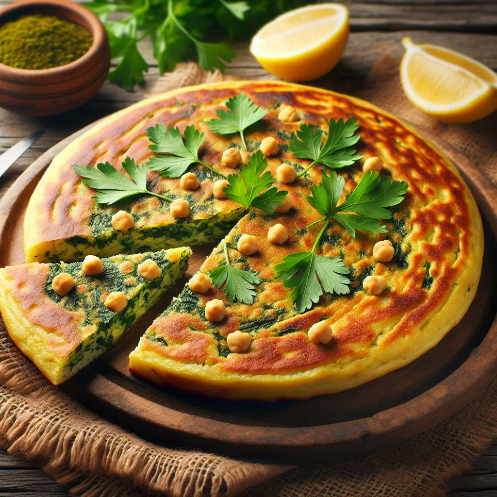Golden baked fainá de espinaca squares studded with spinach