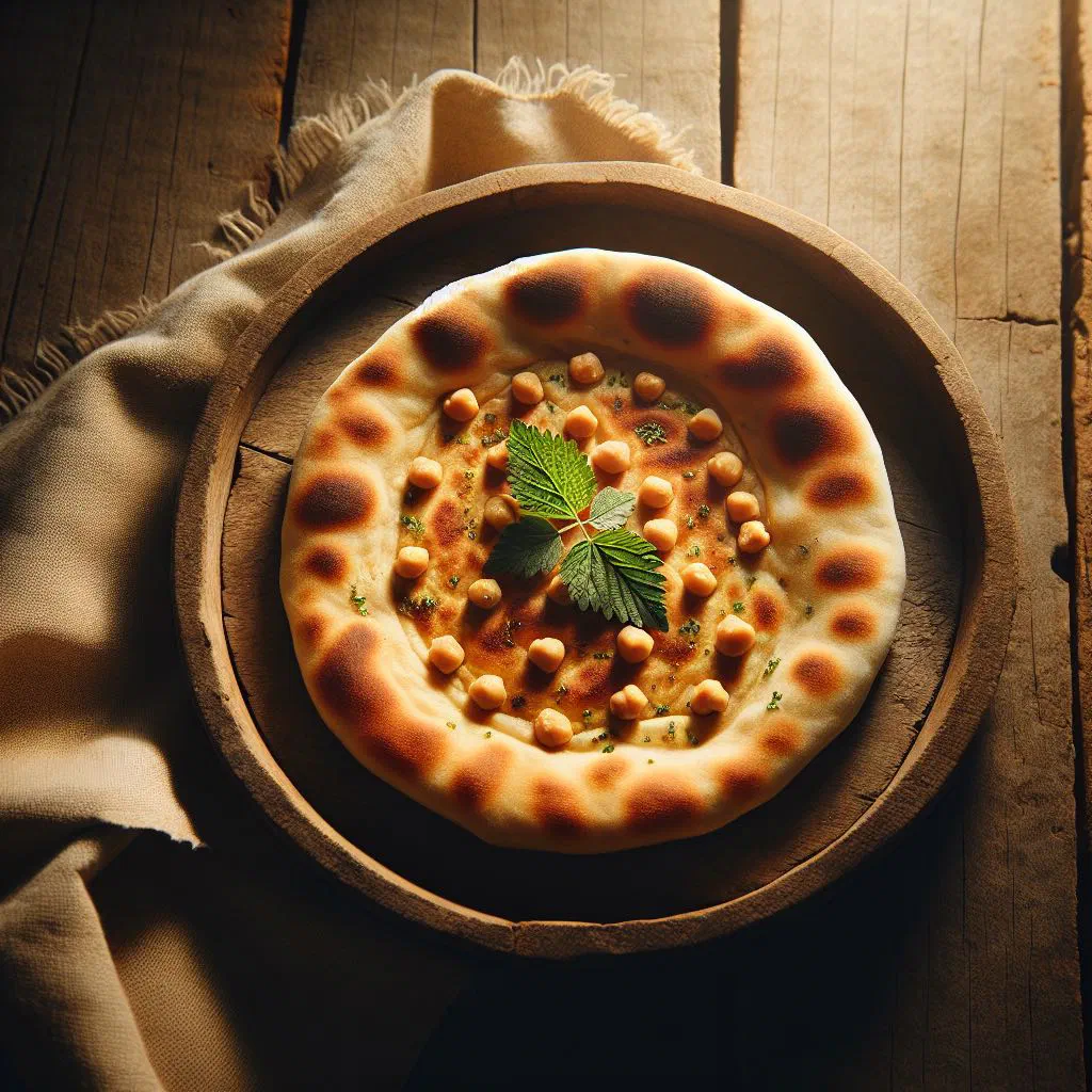 Golden baked fainá chickpea flatbread cut into wedges