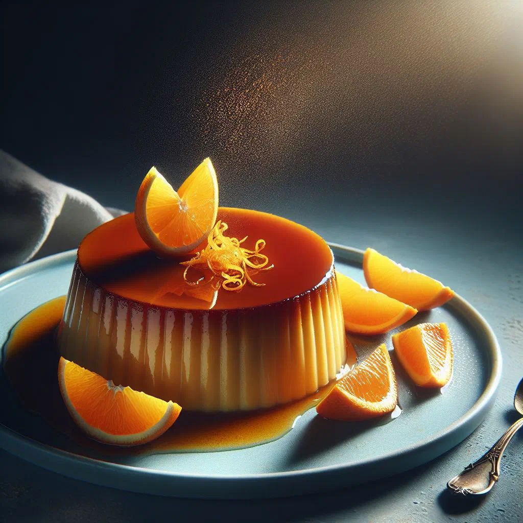 Creamy orange flan served chilled with fresh orange slices