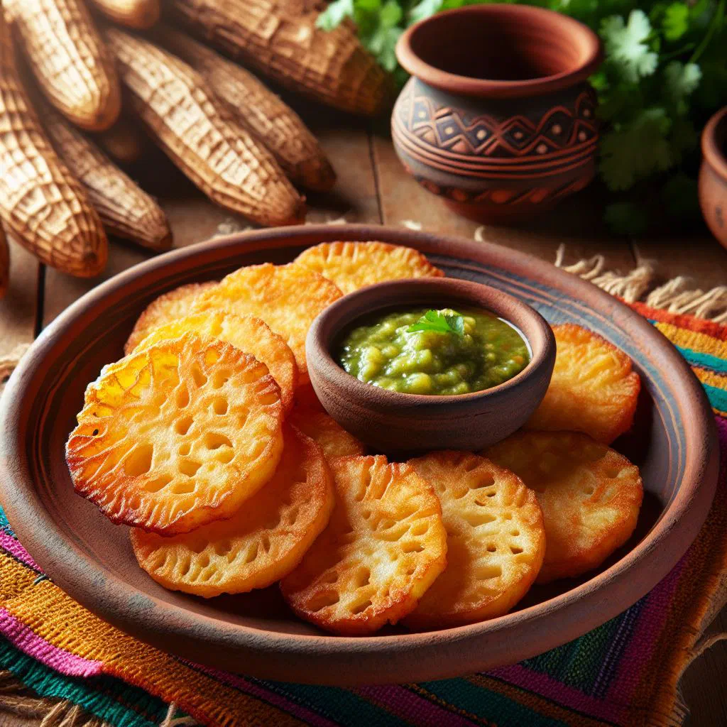 Crispy golden fried cassava fritters served with a dipping sauce