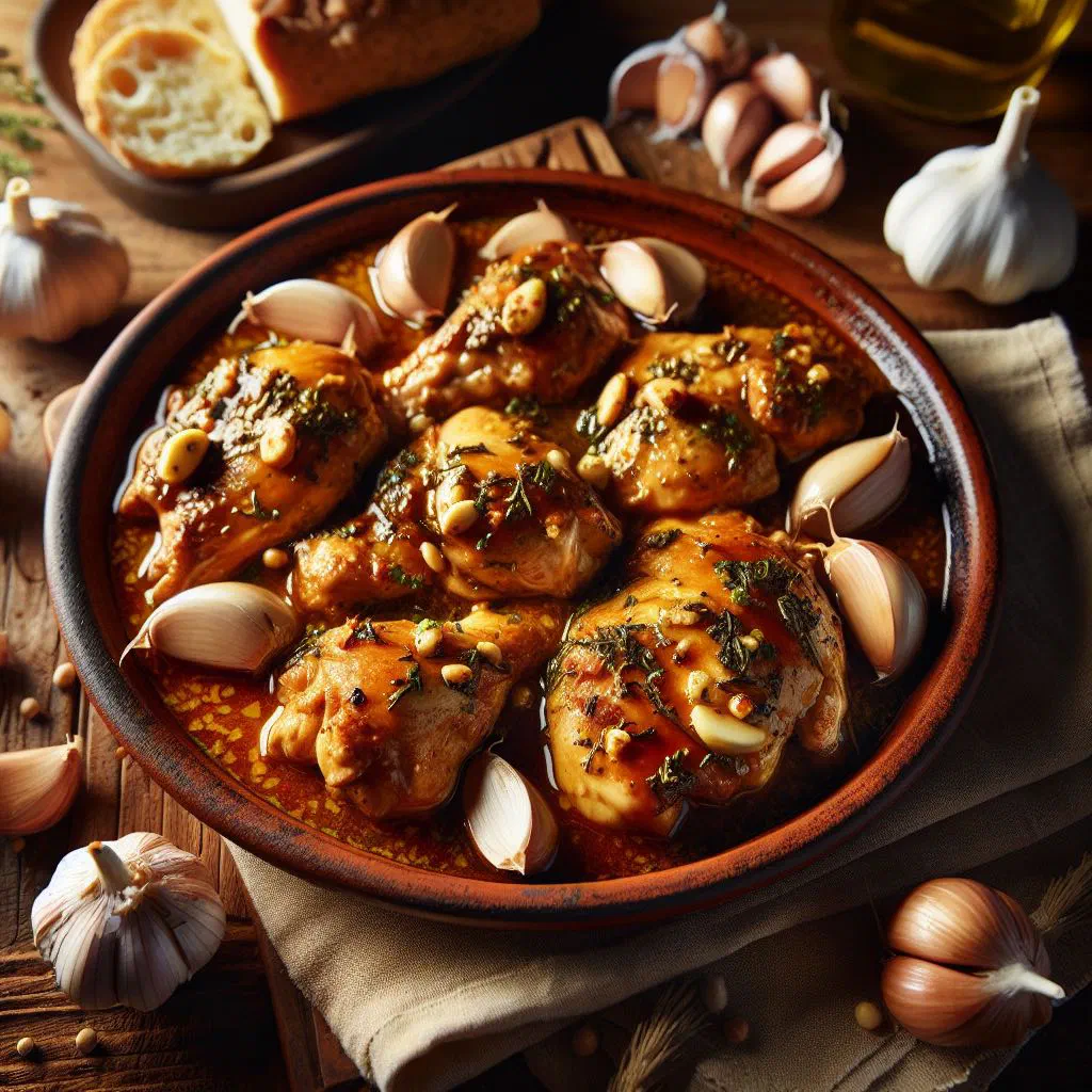 Golden pan-fried garlic chicken with herbs and paprika