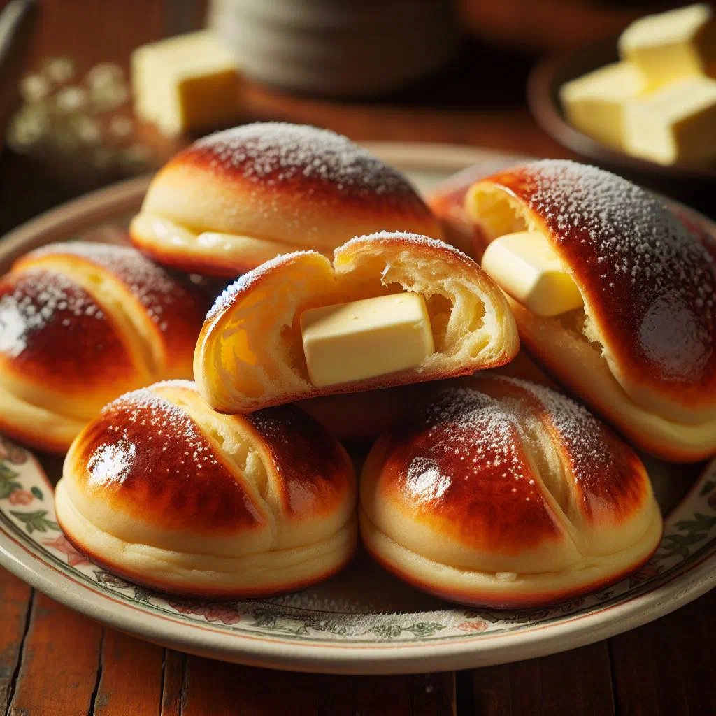 Golden buttery medialunas de manteca crescents on a plate