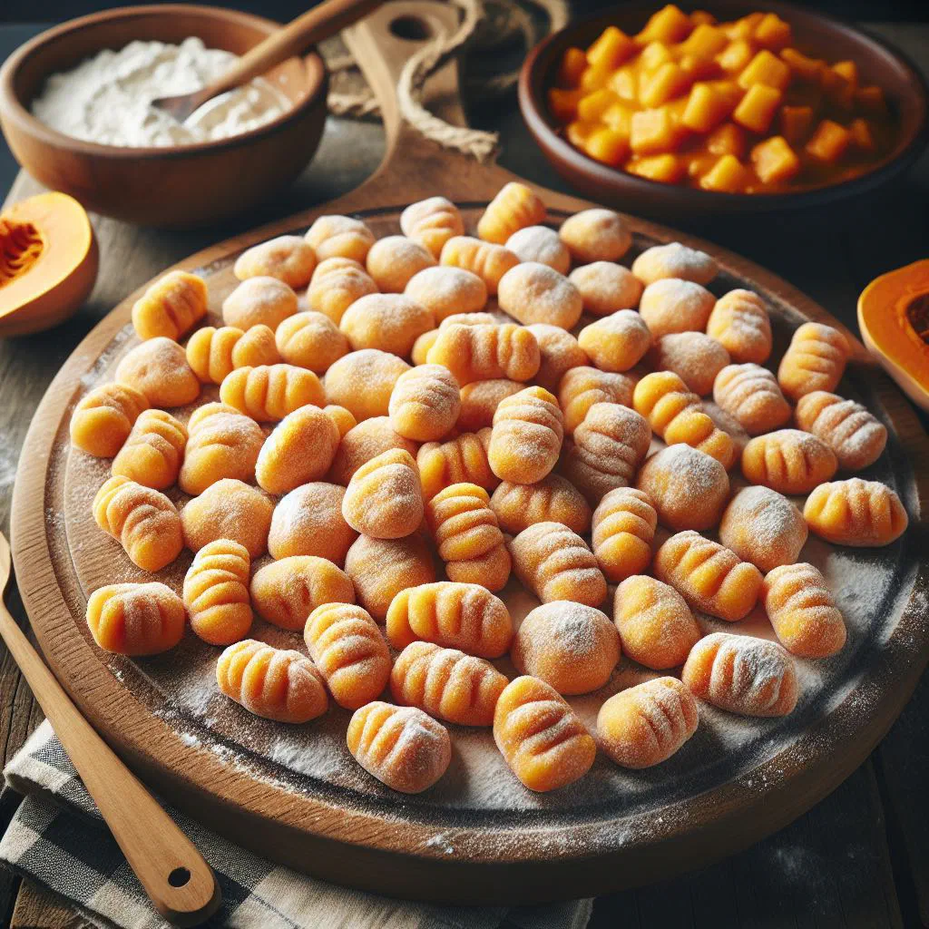 Soft pumpkin gnocchi served with browned butter and grated cheese