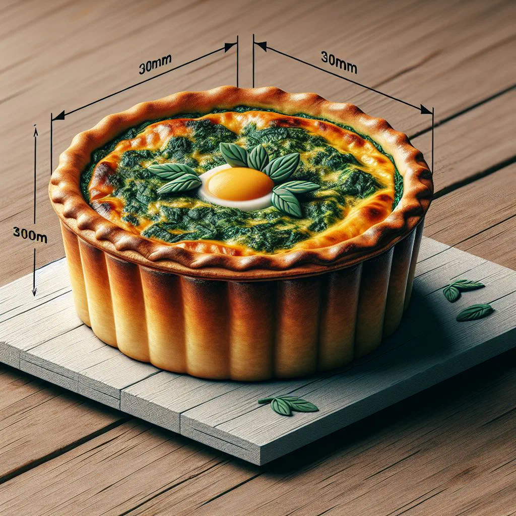 Golden Uruguayan pascualina spinach and egg pie sliced to reveal the filling