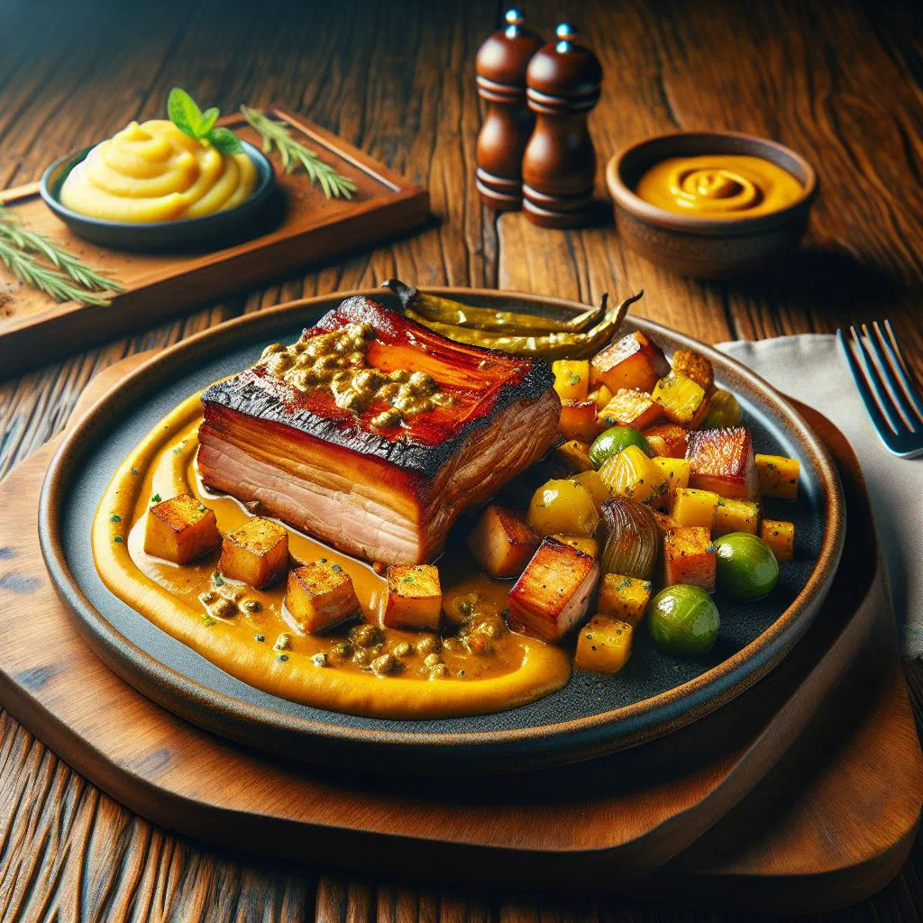 Roasted pork ribs glazed in a honey-mustard marinade with fresh herbs