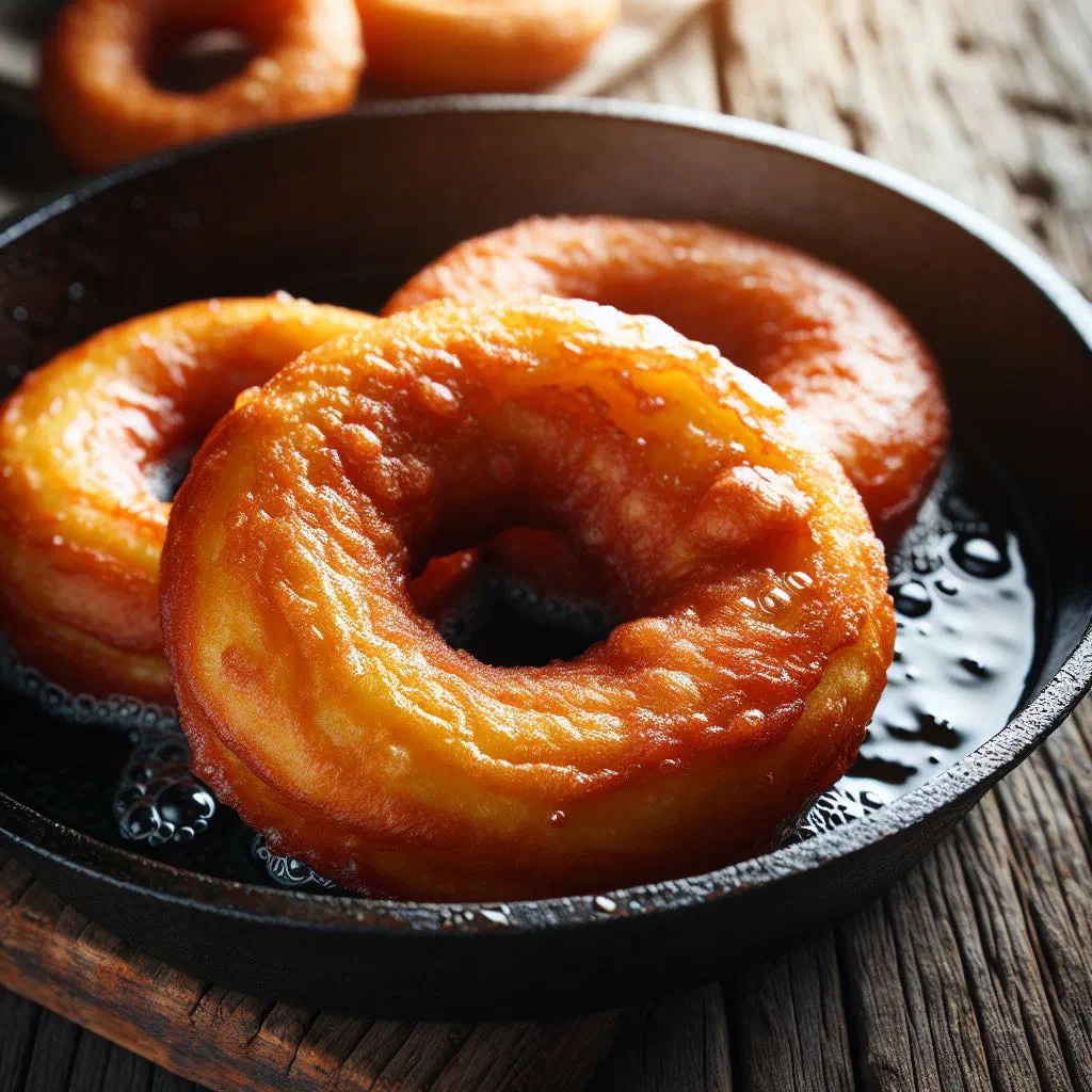Golden fried Uruguayan dough rings dusted with sugar on a plate