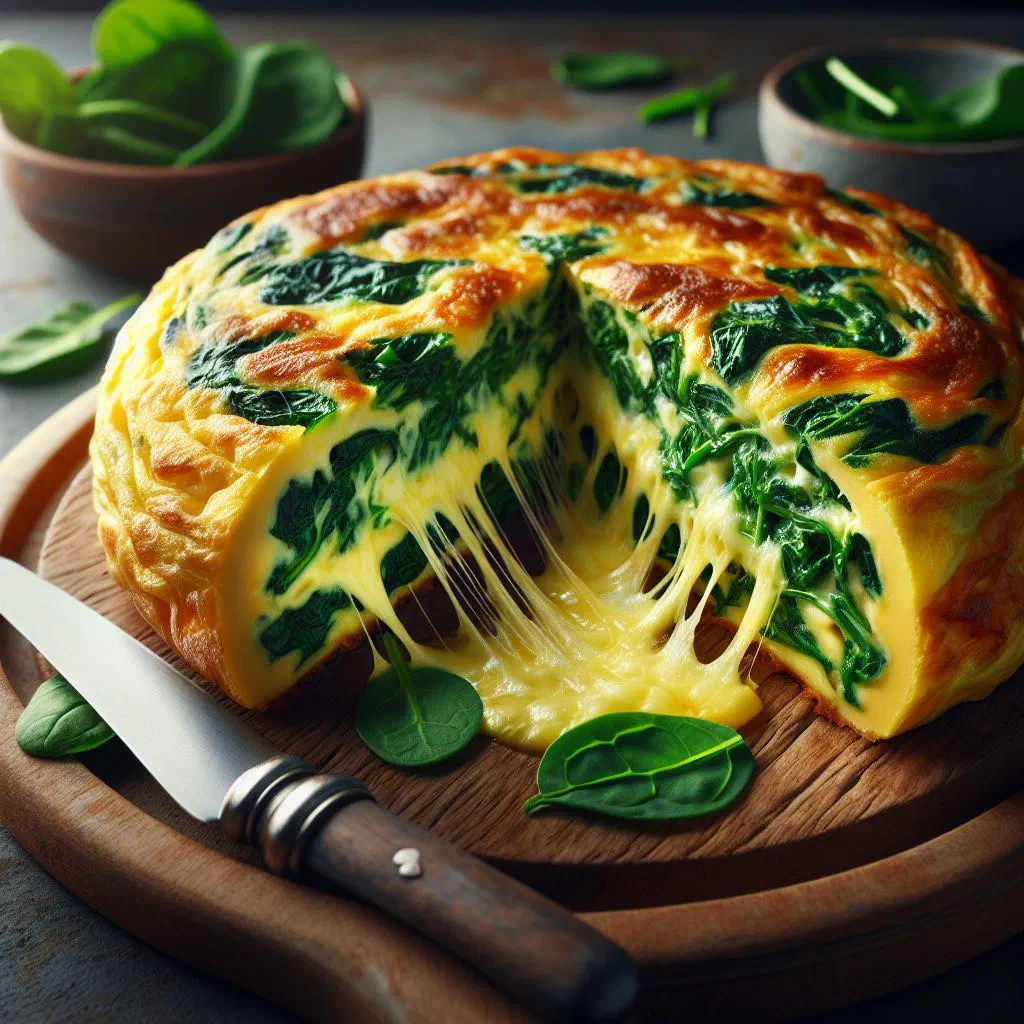 Folded spinach and cheese omelette on a plate