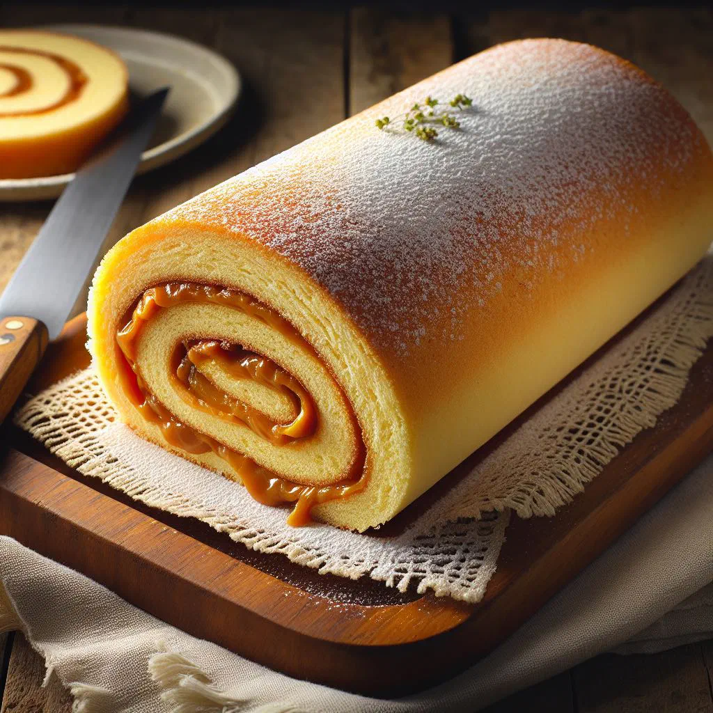 Sliced stuffed pionono sponge roll filled with ham, cheese and vegetables
