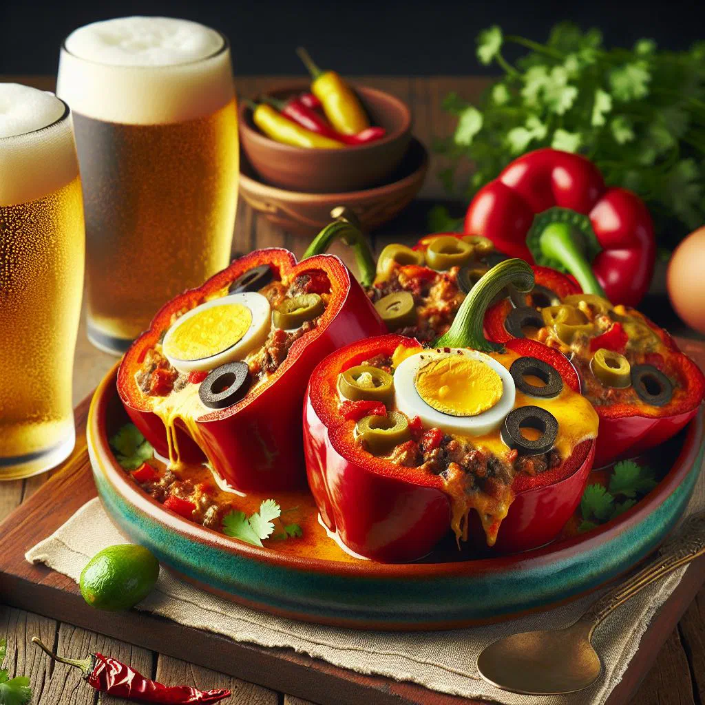 Baked stuffed rocoto peppers topped with golden melted cheese