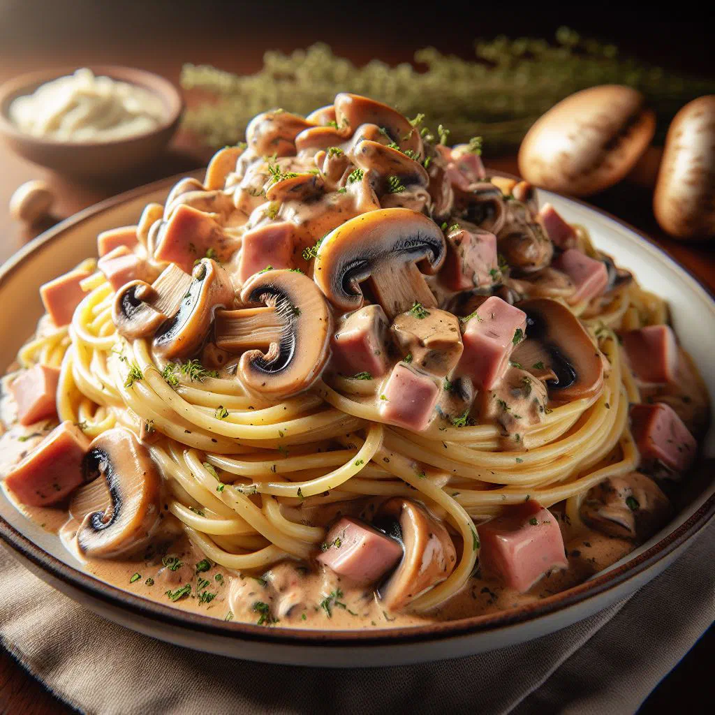 Tallarines a la Caruso pasta in a creamy cream and parmesan sauce