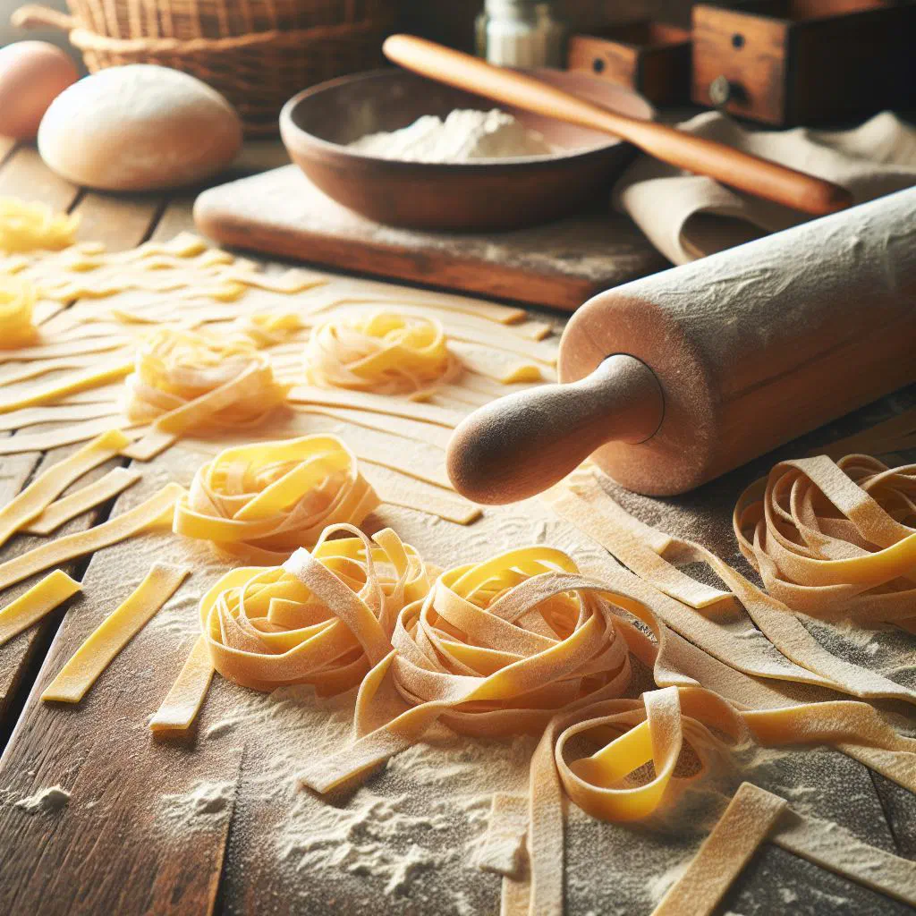 Homemade Uruguayan tallarines caseros egg noodles dusted with flour