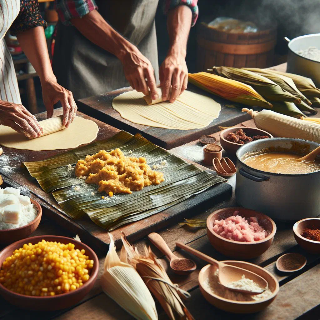 Steamed tamales criollos wrapped in corn husks on a plate