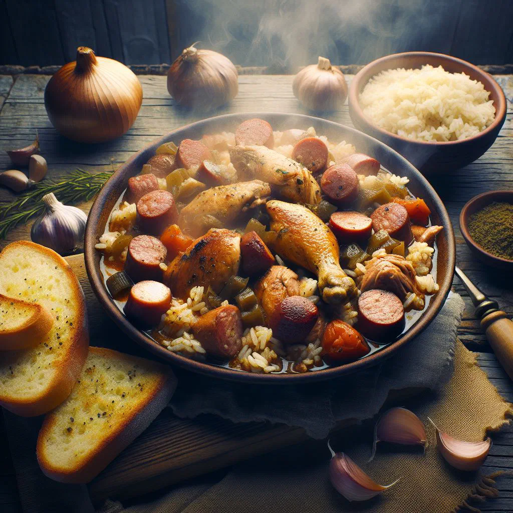 A pot of chicken bog with rice, tender chicken and fresh parsley