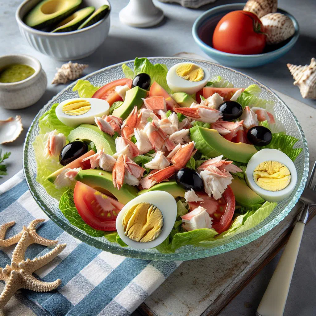 Crab Louie salad with crab meat, avocado, tomato and creamy dressing