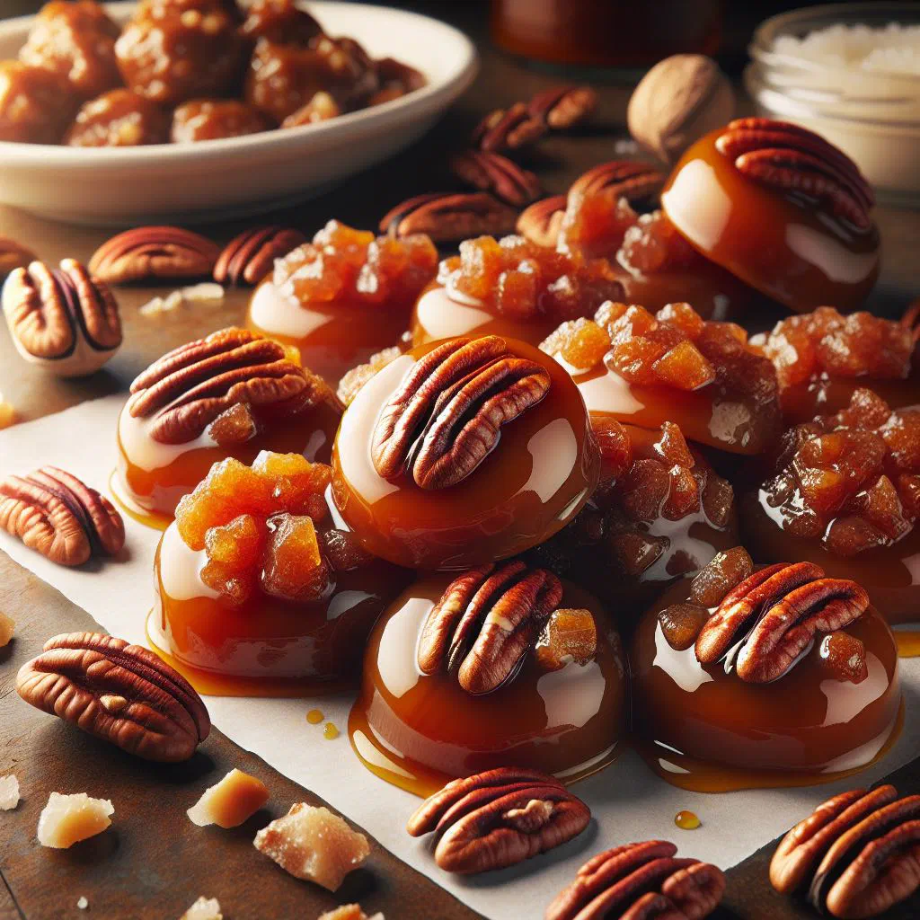 Southern pecan pralines with toasted pecans set on baking paper
