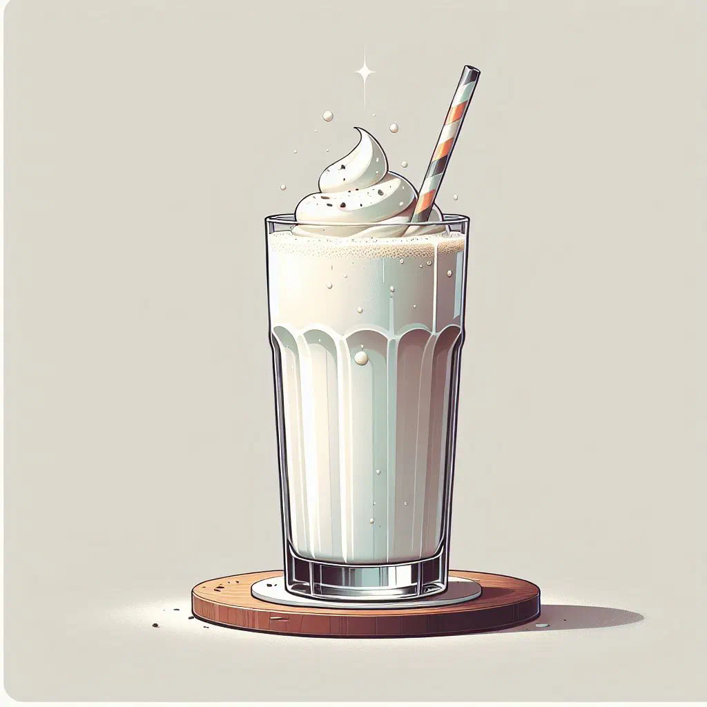 Tall glass of creamy vanilla milkshake topped with whipped cream