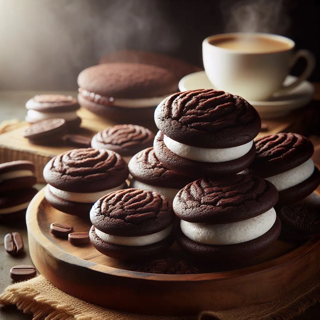 Chocolate whoopie pies filled with fluffy marshmallow cream