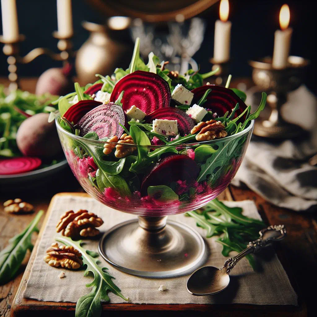 Uzbek beetroot salad with fresh dill and parsley in a deep bowl