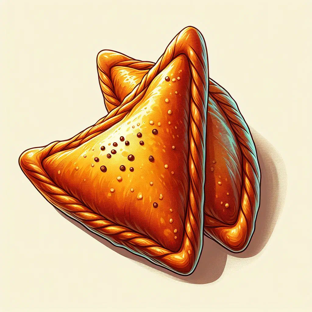 Golden baked Uzbek somsa pastries filled with spiced meat