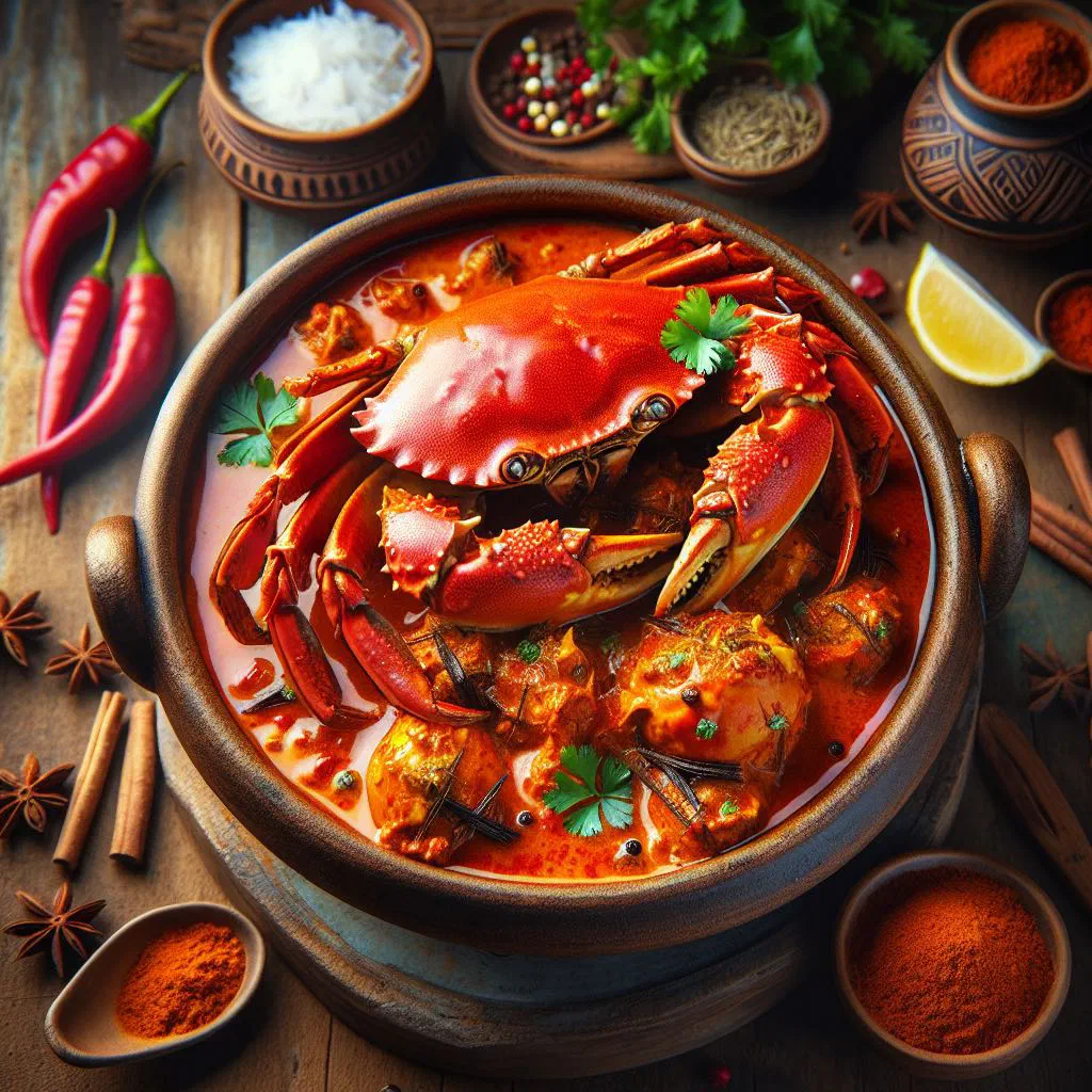 Crab curry in a creamy coconut sauce garnished with fresh coriander