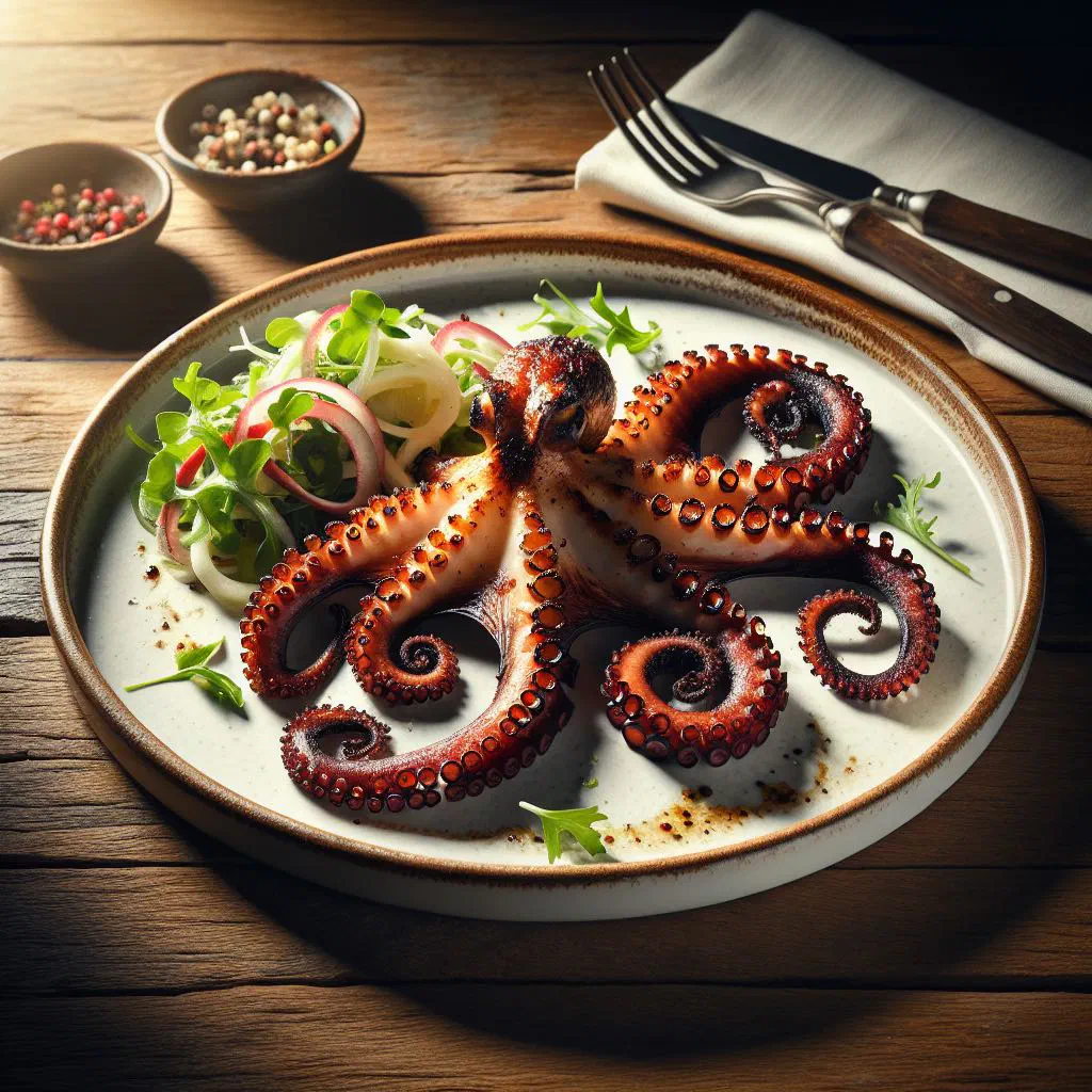 Grilled octopus tentacles with lemon, garlic and fresh herbs