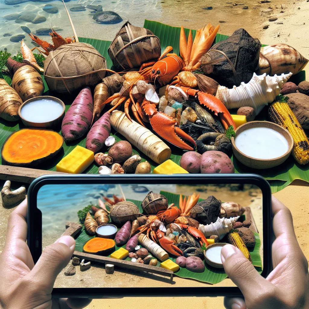 Seafood bougna parcels of fish and vegetables wrapped in banana leaves