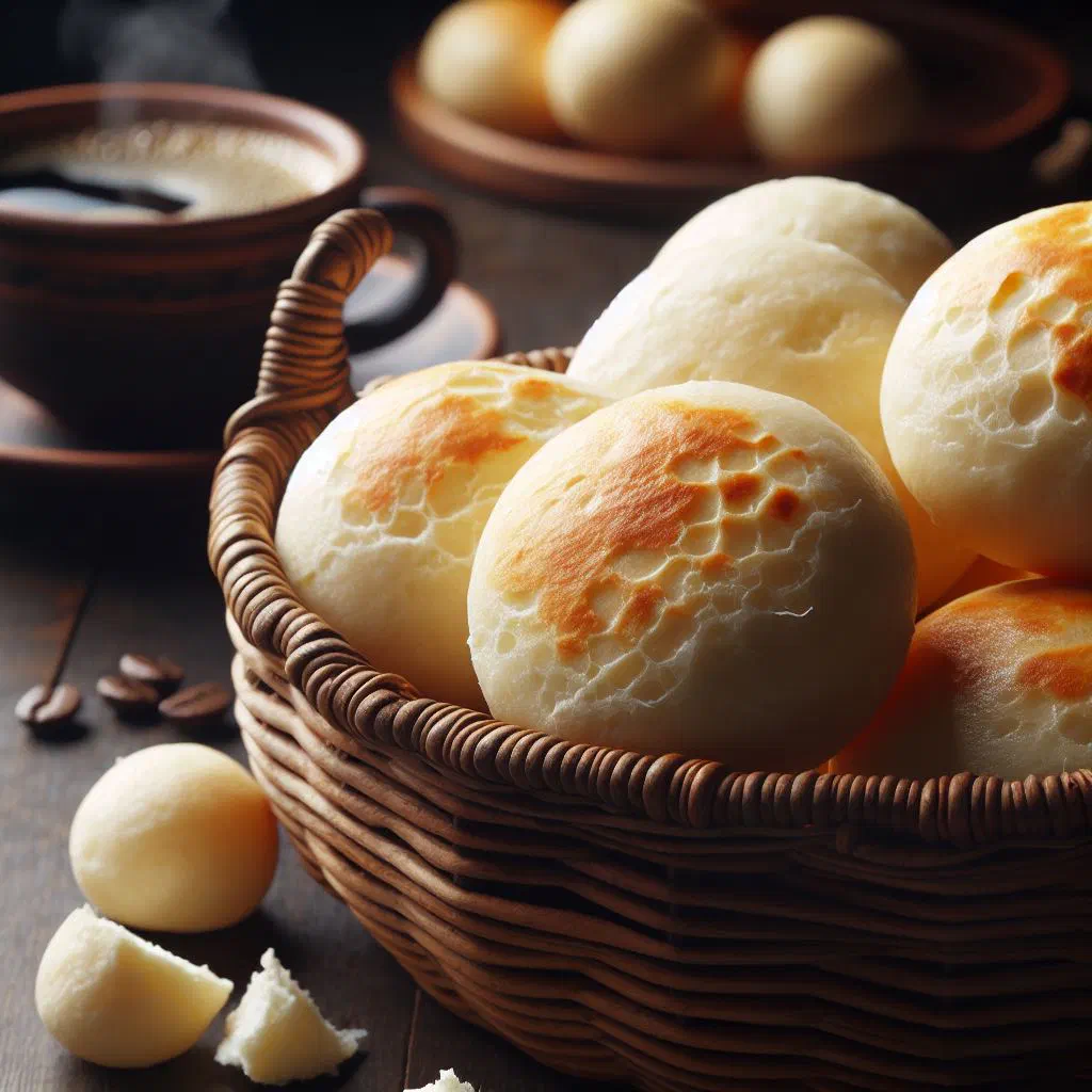 Golden baked almojábanas cheese rolls piled in a rustic bowl