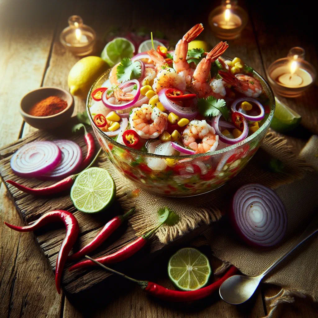 Venezuelan ceviche with diced white fish, red onion, tomato and coriander