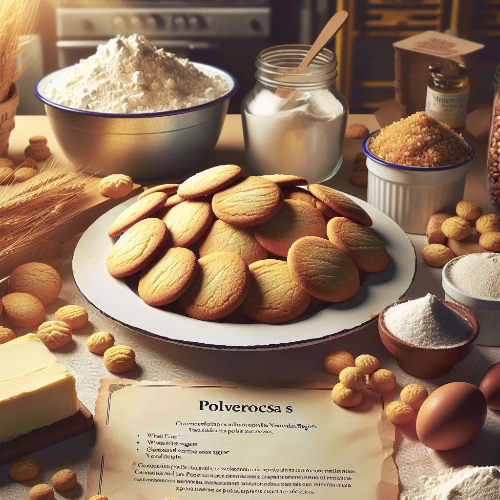 Crumbly Venezuelan polvorosas biscuits dusted with icing sugar