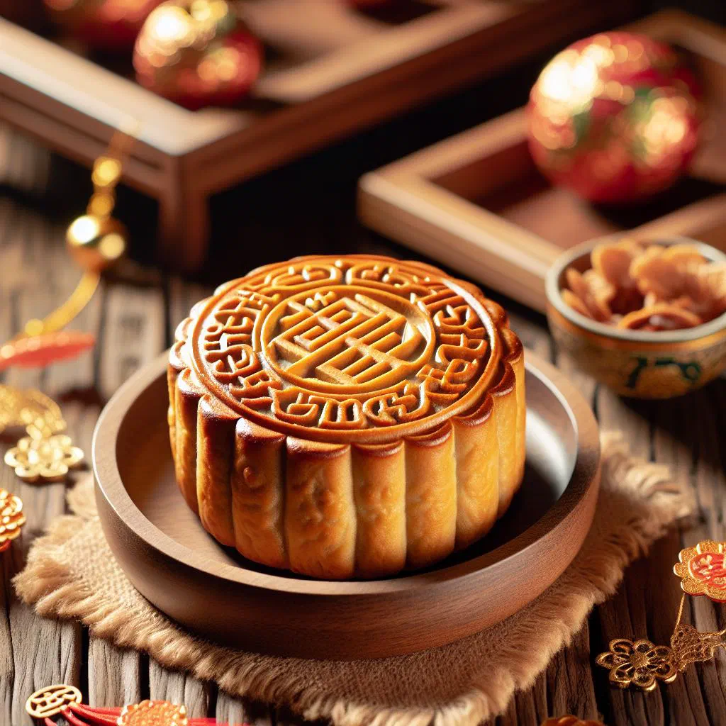 Vietnamese banh bia mooncakes with a soft layered crust on a serving plate