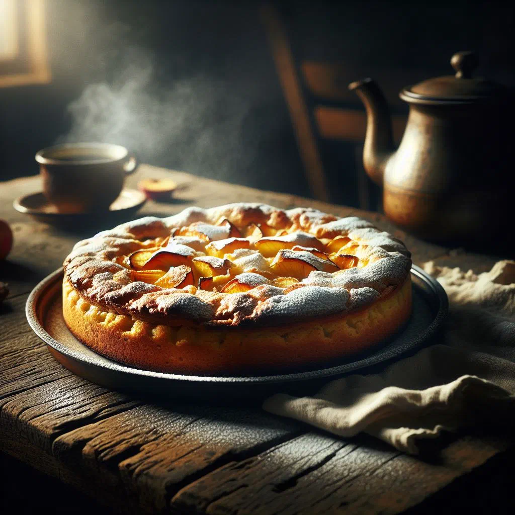 A tall, golden Vietnamese banh bong lan sponge cake on a plate