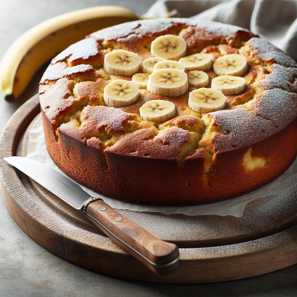 Golden-baked Vietnamese banana cake with caramelised banana slices
