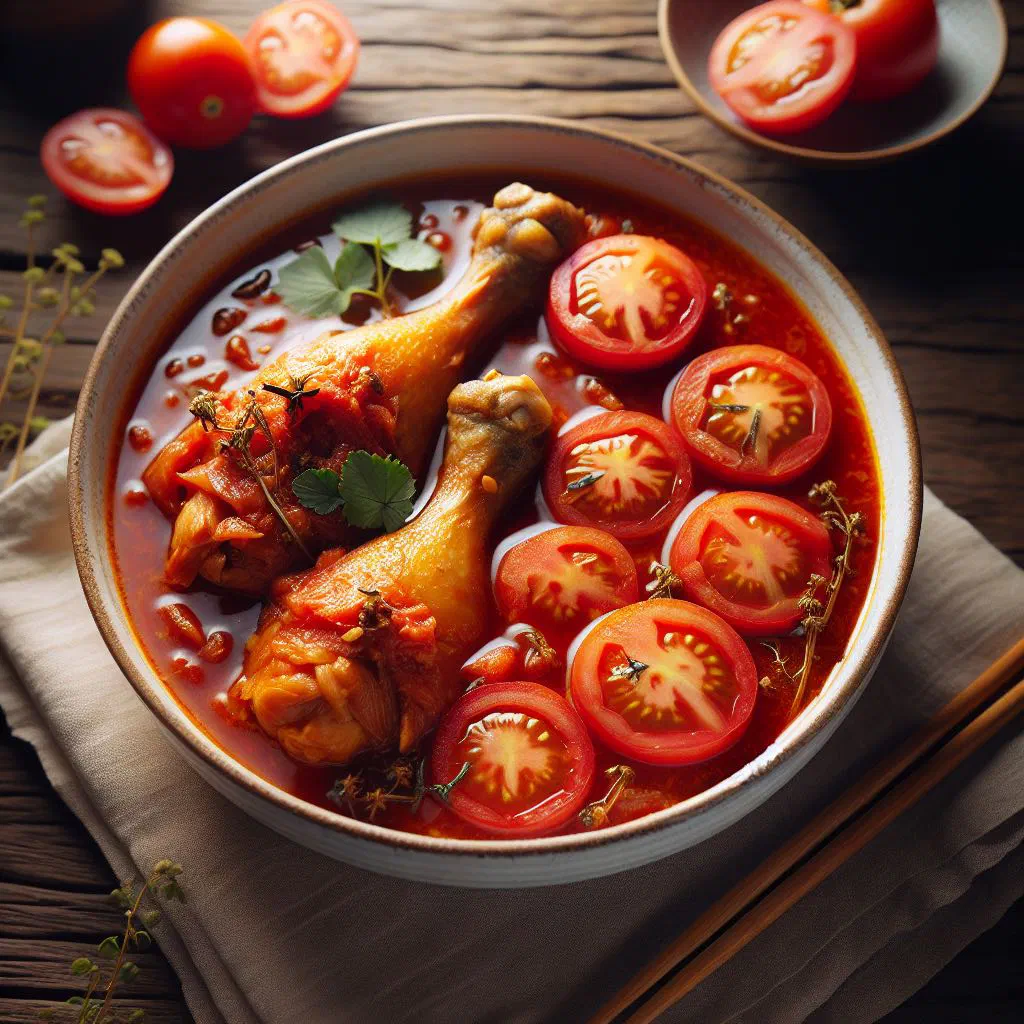 A bowl of Vietnamese chicken soup garnished with fresh coriander and chilli