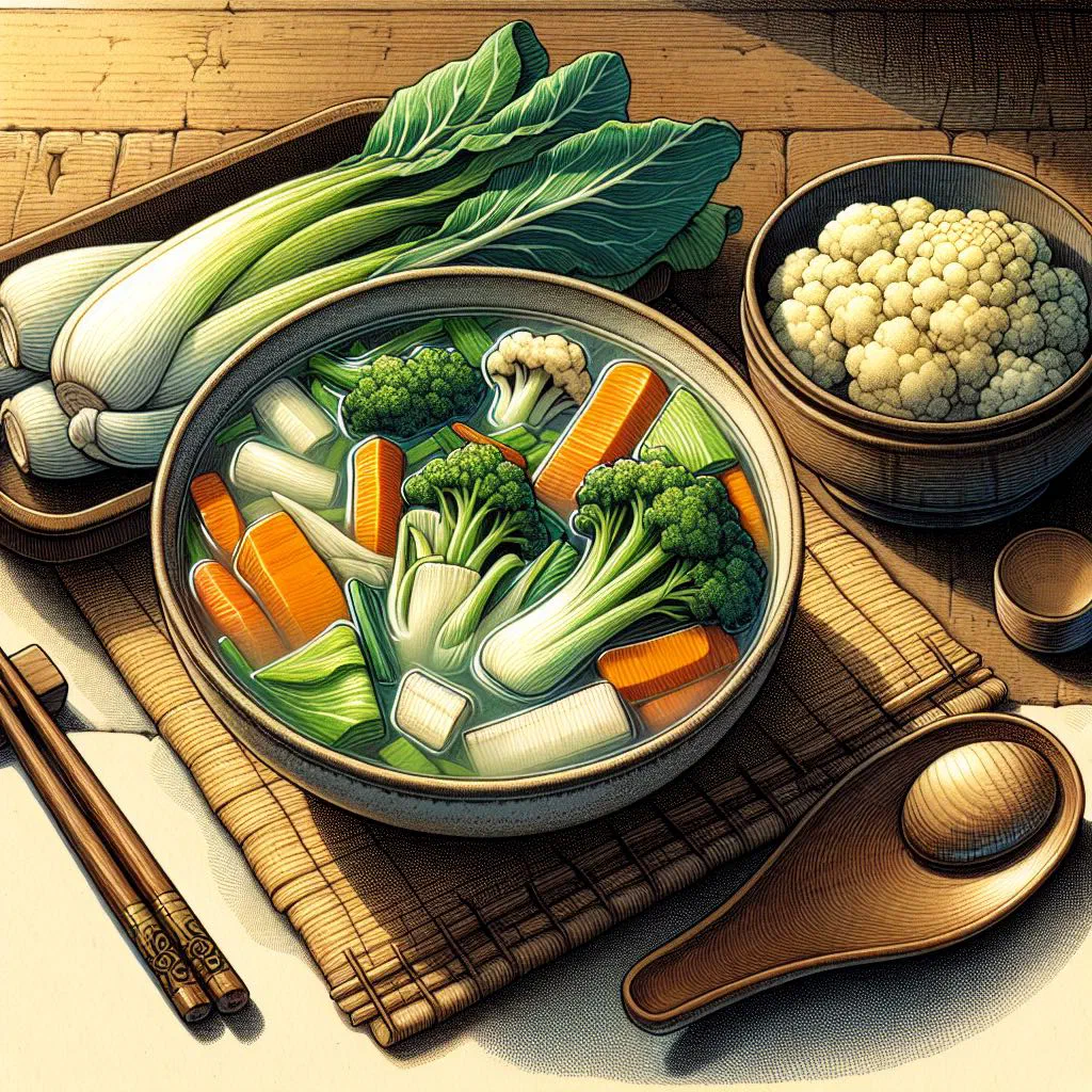 Bowl of Canh Rau vegetable soup garnished with fresh herbs