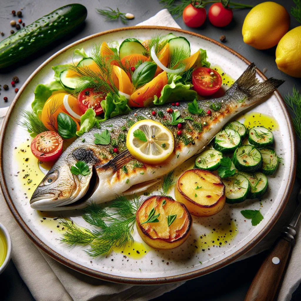 Sizzling turmeric fish with dill and spring onions served over rice noodles