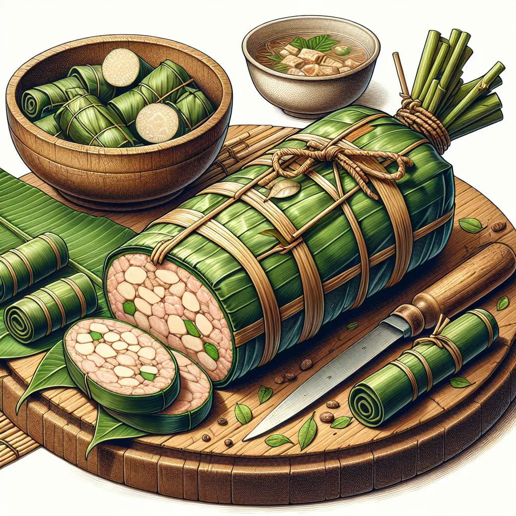 Sliced cha lua Vietnamese steamed pork sausage on a plate