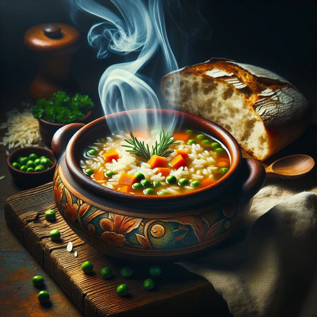A steaming bowl of Chao Vit rice porridge with duck and fresh herbs