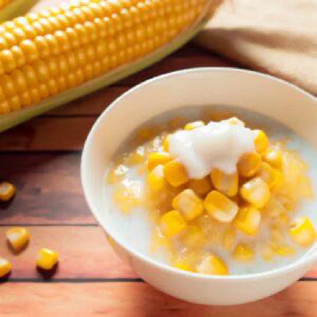 Bowl of Vietnamese che bap with sweet corn, tapioca and coconut milk