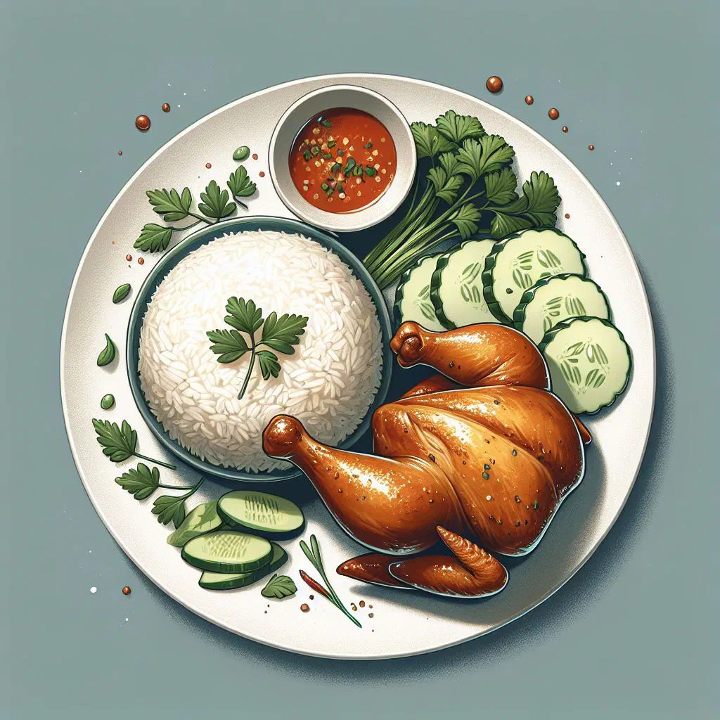 Vietnamese Hainanese chicken rice with poached chicken, fragrant rice and fresh coriander