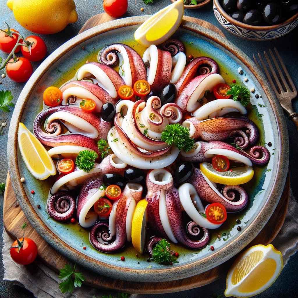 Vietnamese squid salad with carrot, cucumber and fresh coriander