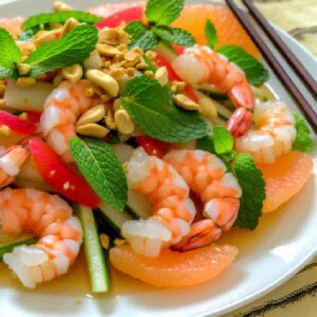 Vietnamese pomelo and prawn salad with fresh herbs and chilli