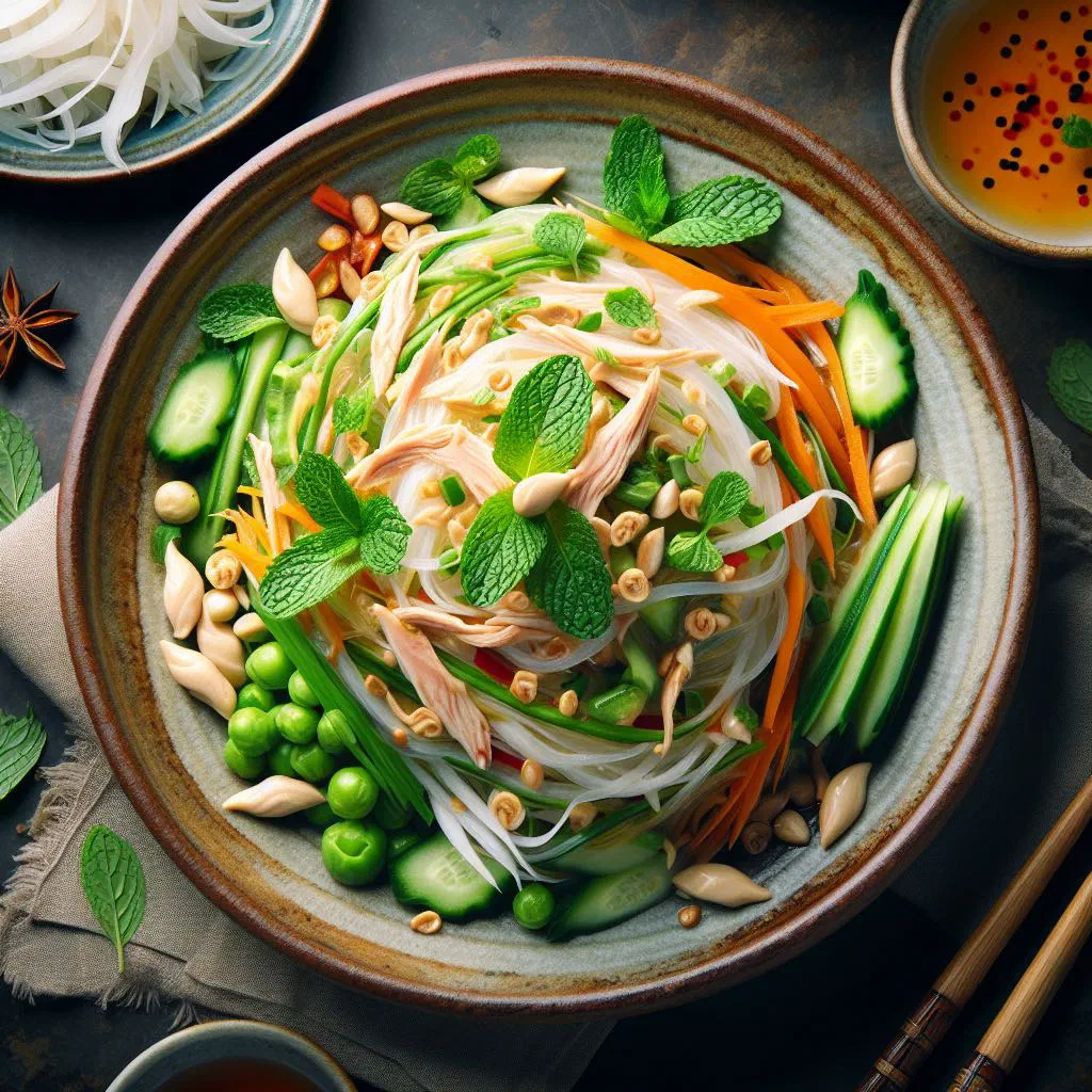 Vietnamese goi tom thit salad with prawns, shredded pork, vegetables and peanuts