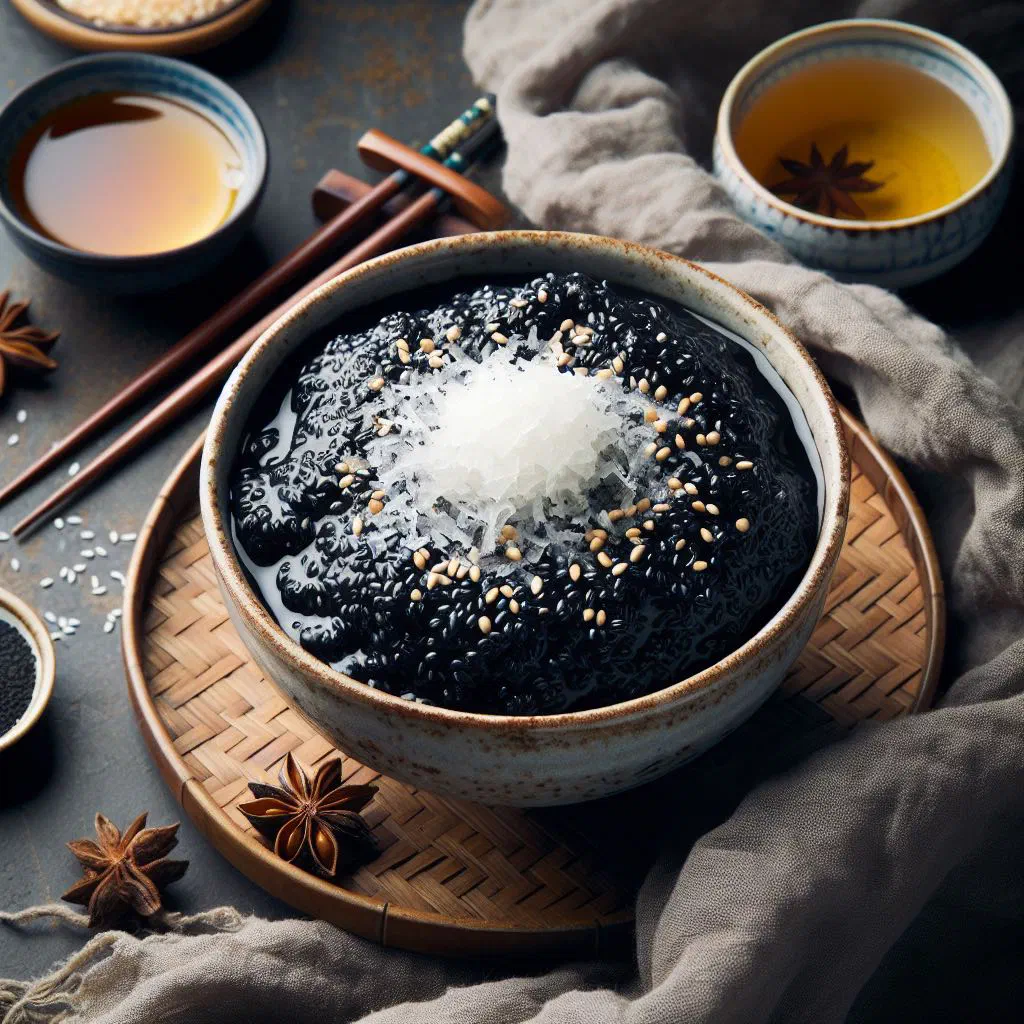 Vietnamese xoi dau den sticky rice with black beans and toasted sesame