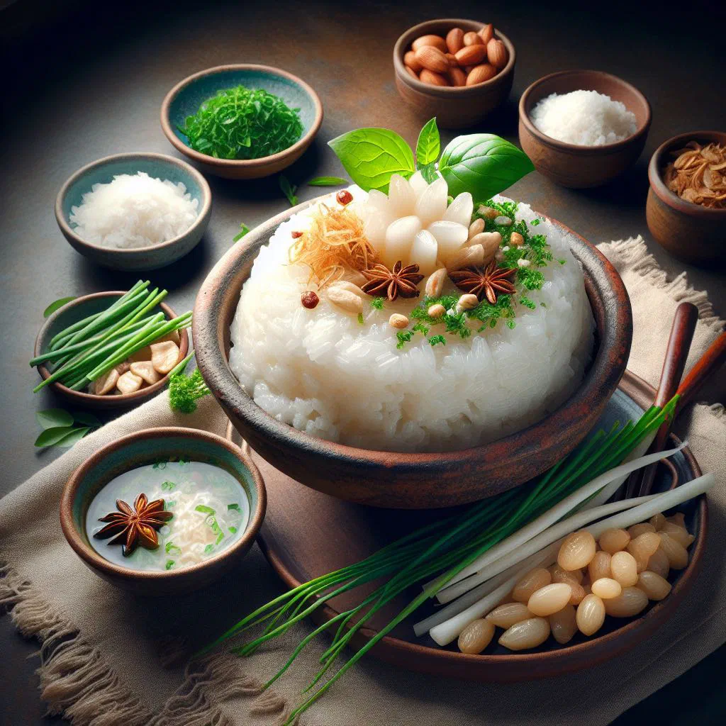 Sticky rice dessert topped with sweet coconut milk and toasted sesame