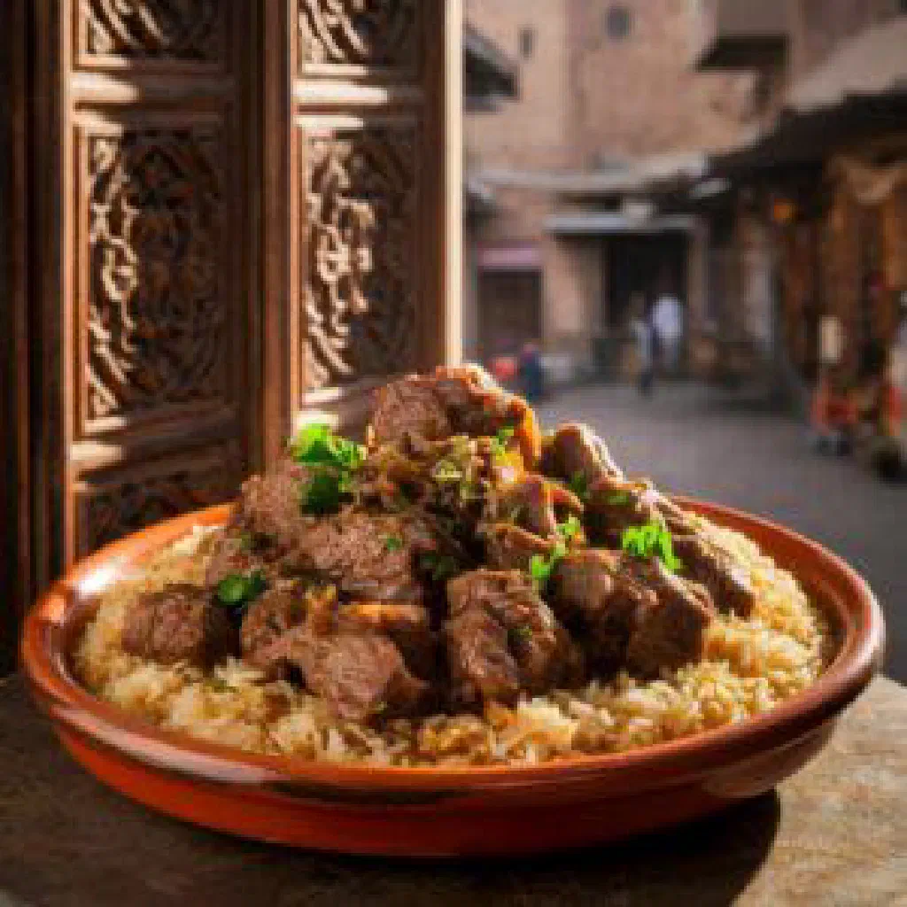 Smooth mound of Yemeni aseedah served with a spiced sauce