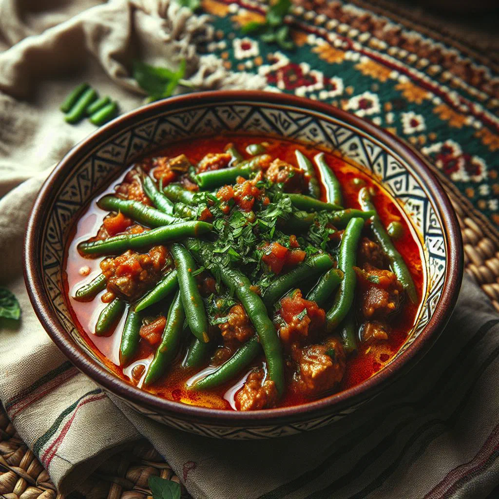 Bowl of Yemeni fasoolia bean stew garnished with fresh parsley