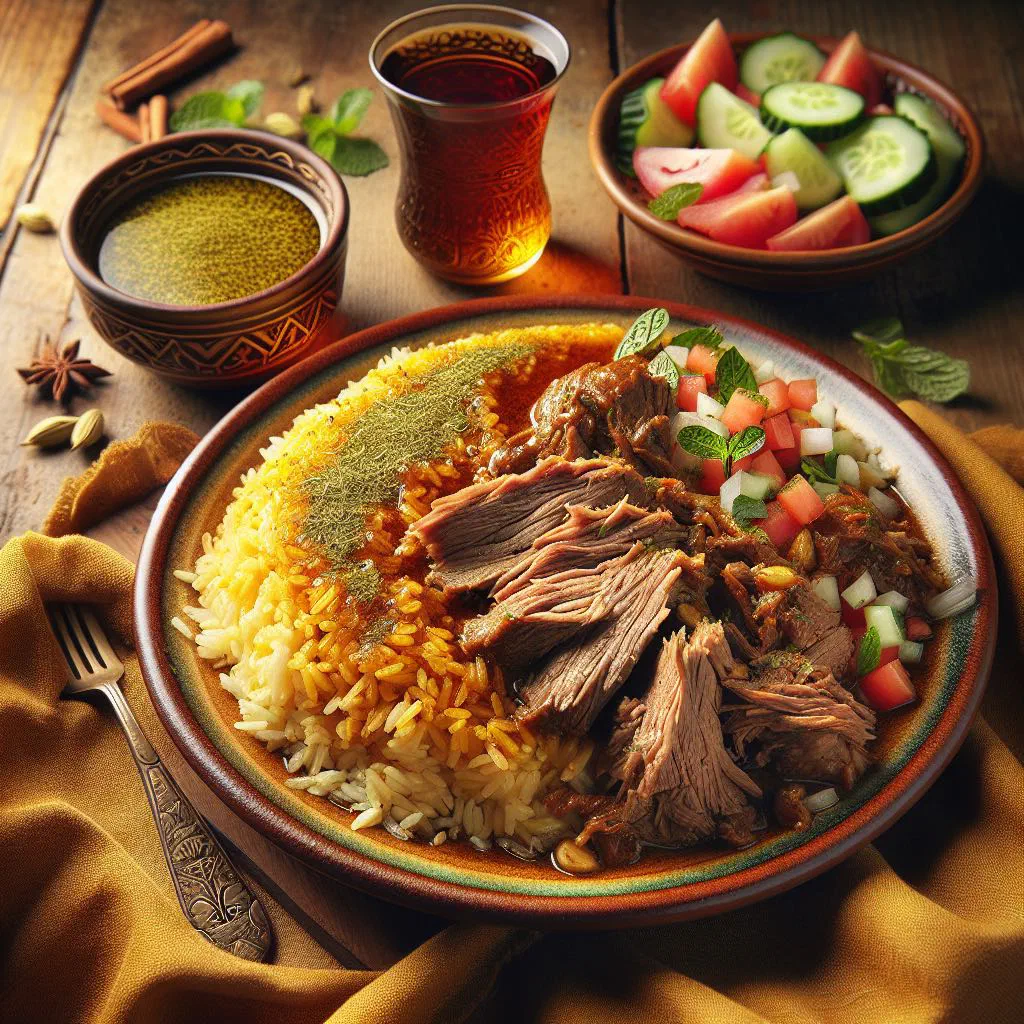 Tender lamb served over spiced basmati rice, garnished with fresh herbs