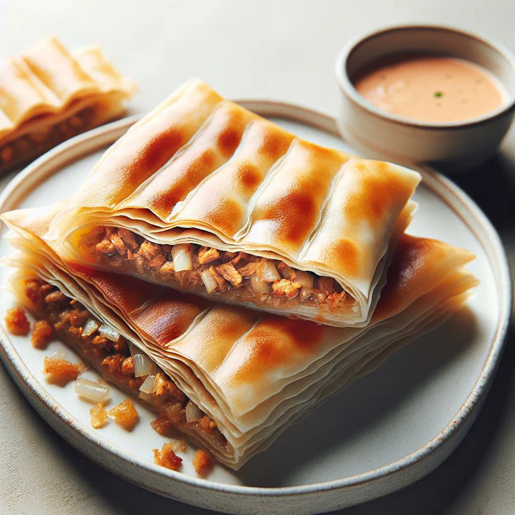 Golden pan-fried Mutabbaq pastry parcels filled with spiced minced meat
