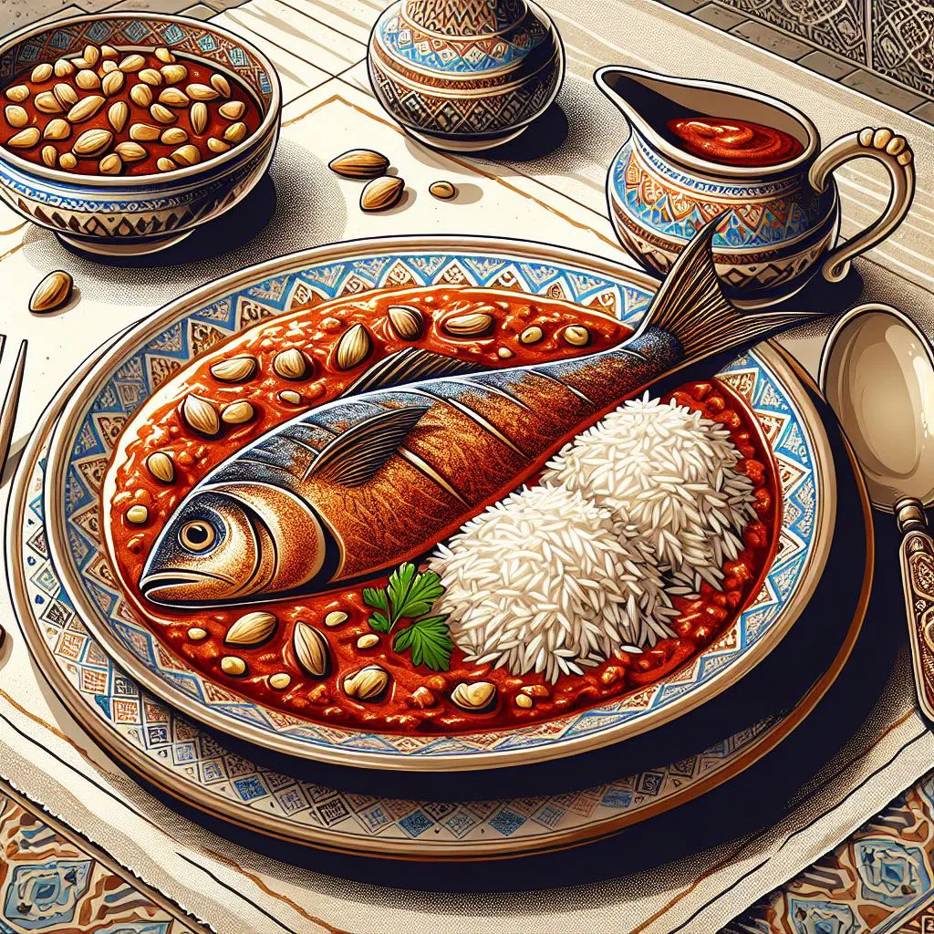Sayadiyah with spiced rice topped with golden pan-fried fish