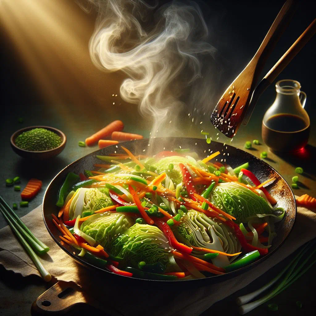 Zambian cabbage stir-fry with shredded cabbage, carrot and onion in a pan